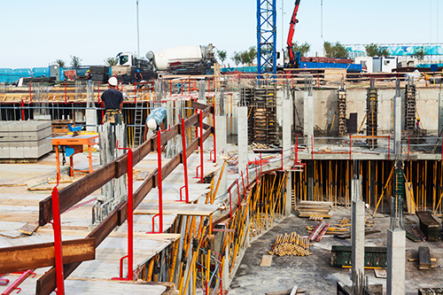 building new concrete house in summer